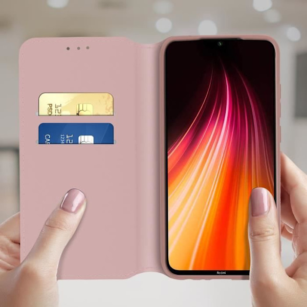 Housse - AVIZAR - Xiaomi Redmi Note 8 - Ekologisk läder - Rose Gold - Stöd funktion Rose guld