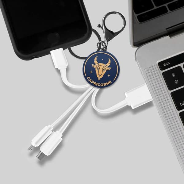 Nyckelringskabel 3-i-1 - AVIZAR - YELLO KOKO Stenbocken - USB/USB-C/Micro-USB/Lightning - 15 cm - 10W