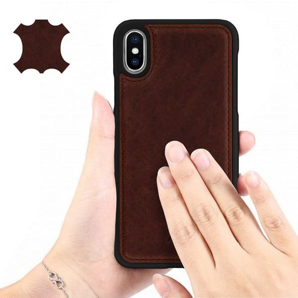 Coque - AKASHI - iPhone X / XS - Ægte Læder - Hård Beskyttelse - Brun brun