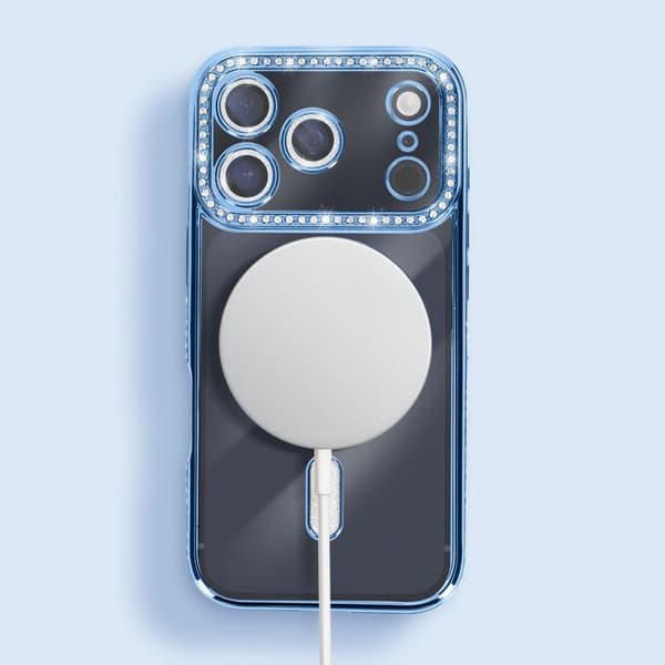 Coque Magsafe - AVIZAR - iPhone 17 Pro - Lys blå strassé kant - Stødbeskyttelse - Elegant Blå