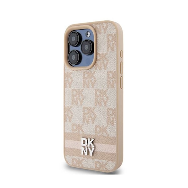 DKNY Læder Mono Ternet mønster og trykte striber - Etui til iPhone 15 Pro Max (Pink)