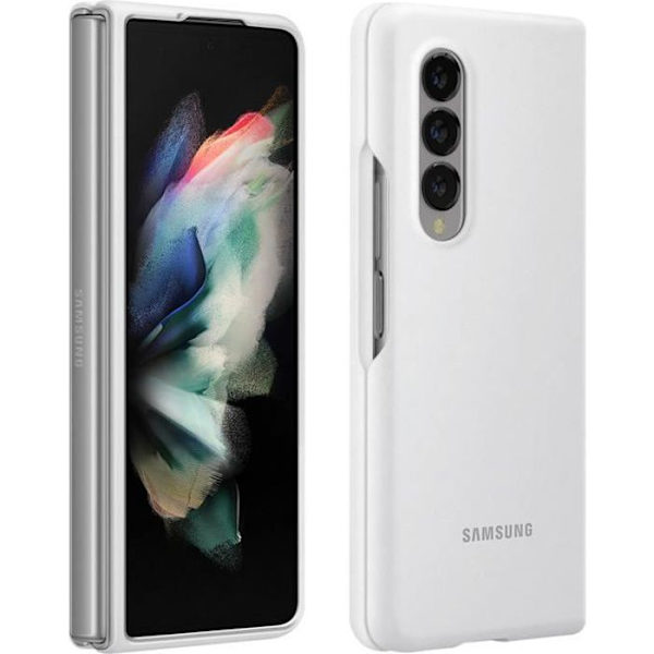 Skyddsskal - Samsung - Galaxy Z Fold 3 - Silikon gel - Matt finish - Tryckt logotyp Vit