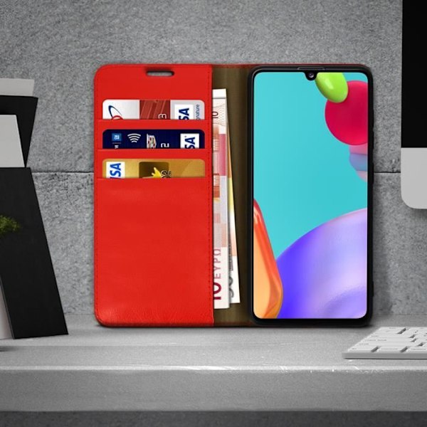 Etui til Samsung Galaxy A41 - AVIZAR - Ægte læder Folio - Rød - Kortholder og videosupport Röd