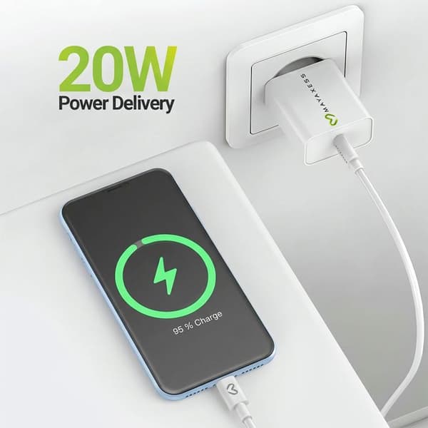 Lader til iPhone XR 18W + Lightning-kabel 1m Mayaxess Hvid Vit