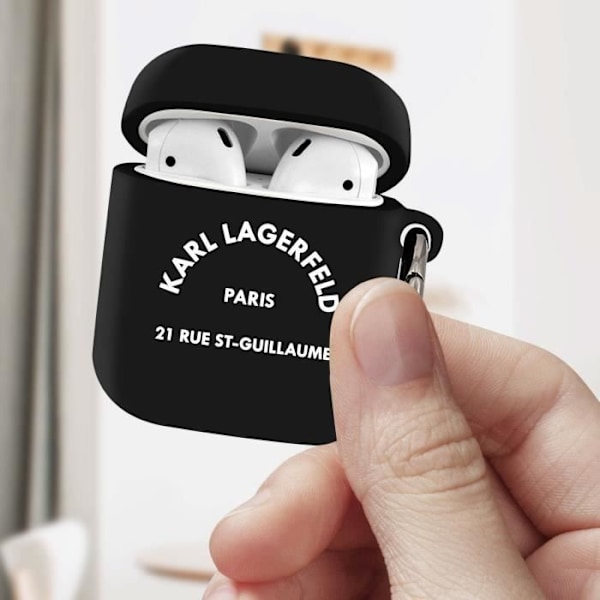 Coque Airpods Silikone Gel Karabiner Design Paris RSG Karl Lagerfeld Sort Svart