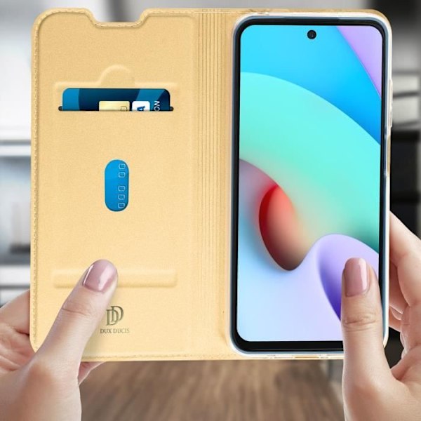 Housse - DUX DUCIS - Xiaomi Redmi 10 - Ekologiskt läder i guld - Videoställ - Inbyggd korthållare Gult guld