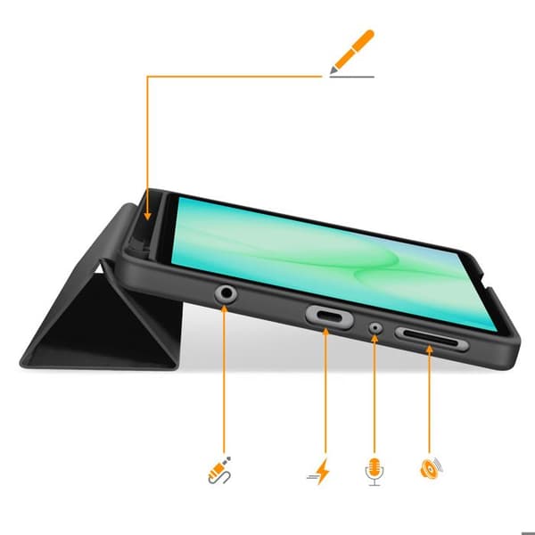 Klapskede til Galaxy Tab A11 med automatisk vækning, støtte og stylus-holder Tech Protect Sort Svart
