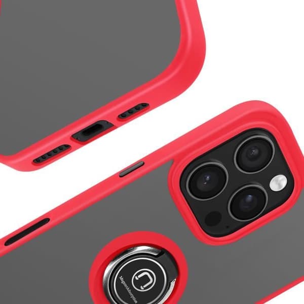 Coque för iPhone 16 Pro Max - MÄRKE - Metallring - Stötsäker - Röd - Videostöd Röd
