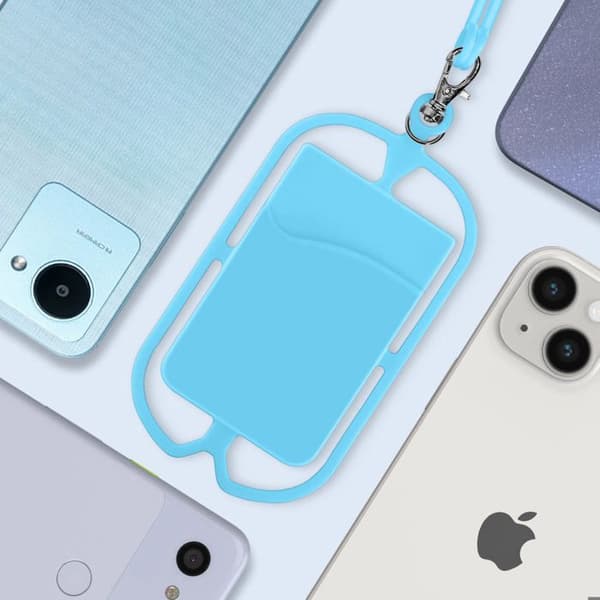 Snodd för smartphone med kortficka serie NeckPouch ljusblå