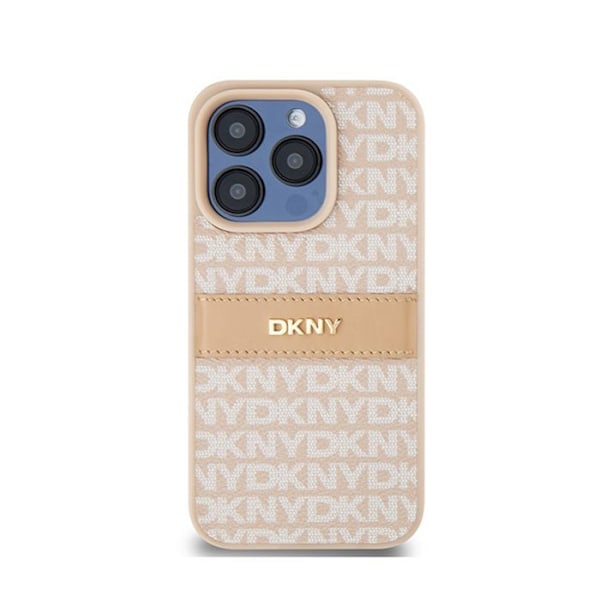 DKNY Læder Mono Stripe & Metal Logo - iPhone 15 Pro Cover (Pink)