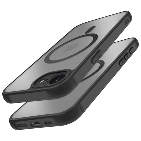 Coque MagSafe för iPhone 16e Matt Frostad Baksidan Svart Kant Svart
