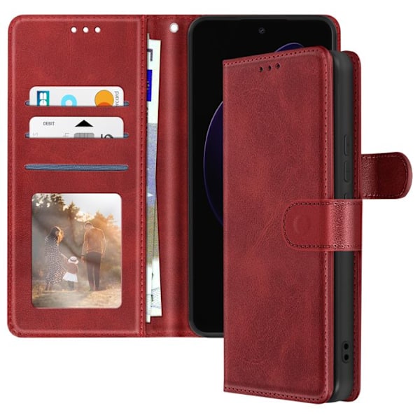 Étui för Oppo Reno 13 F och 13 FS Dragrem Klaff Stöd Plånbok Bordeaux Röd
