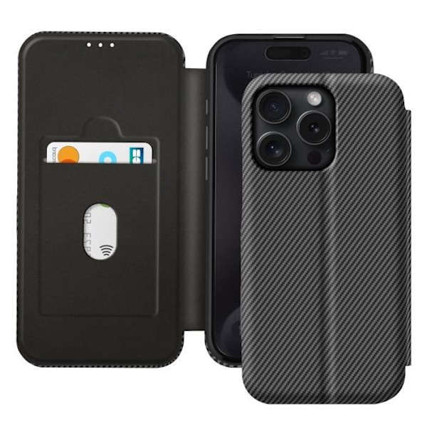 iPhone 15 Pro Max Hiilikuitutasku Videotuki ja Anti-RFID Musta
