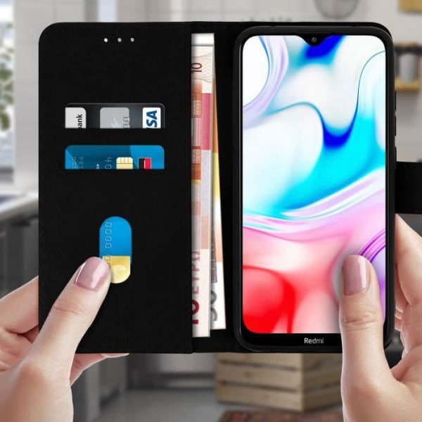 Étui - AVIZAR - Xiaomi Redmi 8 og 8A - Fuld Hylster - Kortlomme - Støttefunktion sort Svart