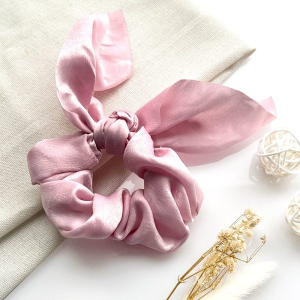 Chouchou Lyhyt Satiini Hiuskumit Kukka Elegantti Vaaleanpunainen Rosa