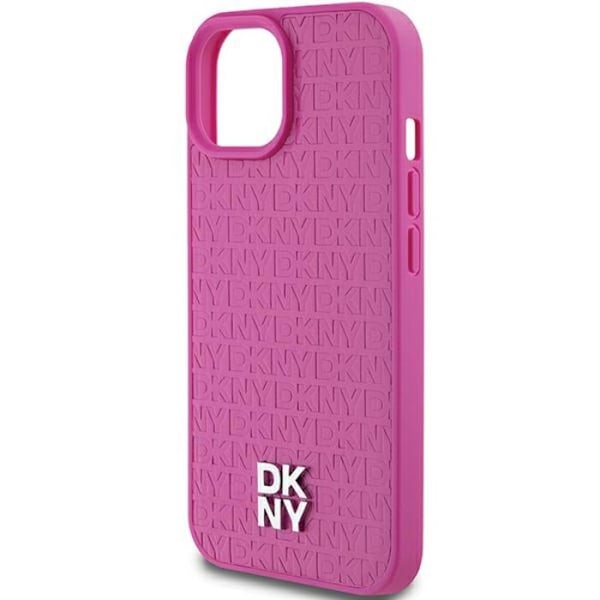iPhone 15-fodral - DKNY Lädermönster Metallogo MagSafe (DKHMP15SPSHRPSP) - Rosa rosa