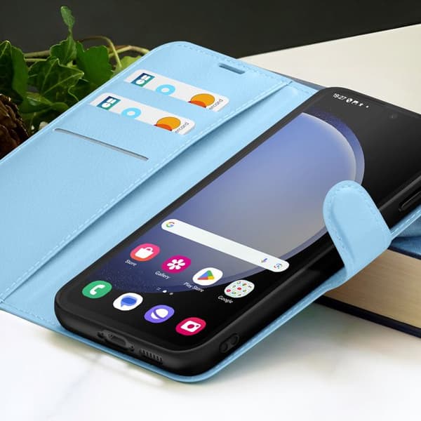 Pungetui - ZANAÉ - Galaxy S23 FE - Lys blå - Video støtte - Magnetisk flap Blå