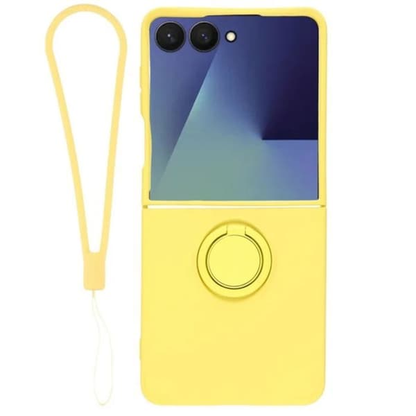 Soft-Touch Cover til Galaxy Z Flip8 med Støtte Ring og Gul Rem Gul