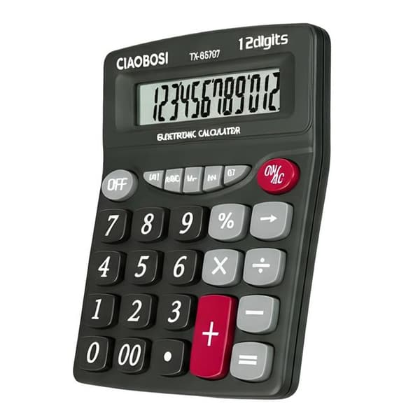 Multifunktionel Kontorregner med 12 Cifre og Sort LCD Skærm Svart