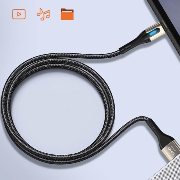 USB til Lightning-kabel - LINQ - 1,2 m - 3A hurtig opladning - Flettet nylon - Sort Svart