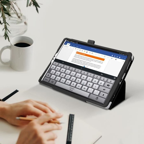 Housse - AVIZAR - Samsung Galaxy Tab A7 Lite - Øko-læder sort - Penneholder - Video-stativ Svart