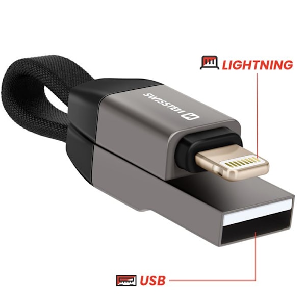 Magneettikaapeli iPhone Lightning / USB Kompakti Avainnauha 9.7cm Swissten Harmaa Grå