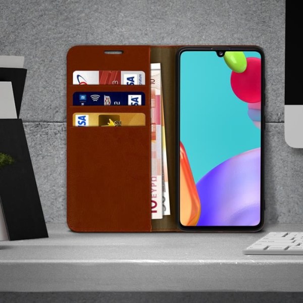 Samsung Galaxy A41 Fodral - AVIZAR - Folio i äkta läder - Korthållare & videoställ - Brun kastanj