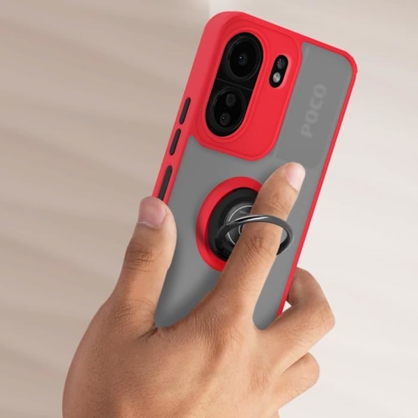 AVIZAR Redmi 13C Fodral - Metal Ring Support Ringrip - Röd - Metallisk finish Röd