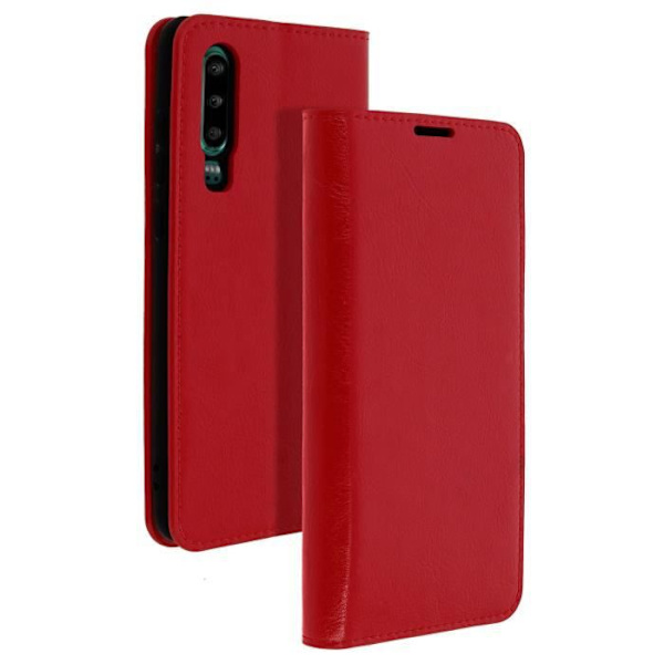 Huawei P30-fodral - Folio-skydd - Äkta läder - Videostöd - Röd - Heltäckande skydd Röd