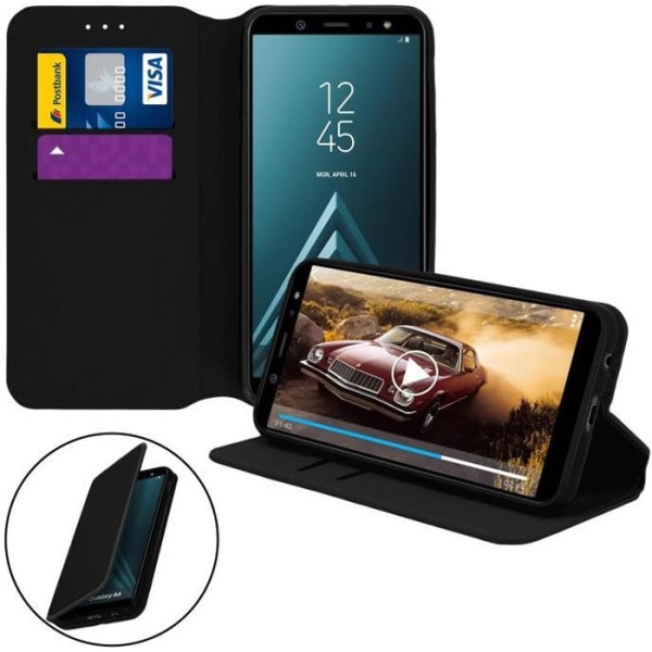 Etui til Samsung Galaxy A6 - Folio cover - Øko-læder - Sort - Stativfunktion - Kortholder Svart
