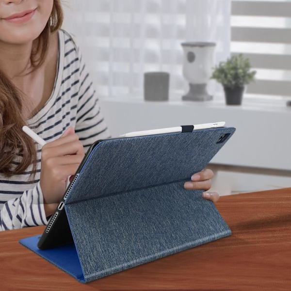 Hölster iPad 2019 10.2 - AVIZAR - Ekoskinn - Praktiskt stativ - Korthållare - Blå Blå