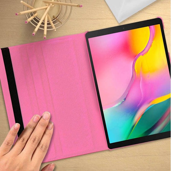 Samsung Galaxy Tab A 10.1 2019 Kotelo Täyspitkä Kääntyvä Tuki 360° Vaaleanpunainen Rosa