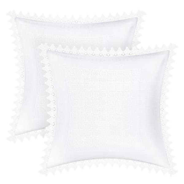 Kuddöverdrag - AVIZAR - 45x45 cm - Blommönstrad Kantsöm - Elegans - Inomhus Vit