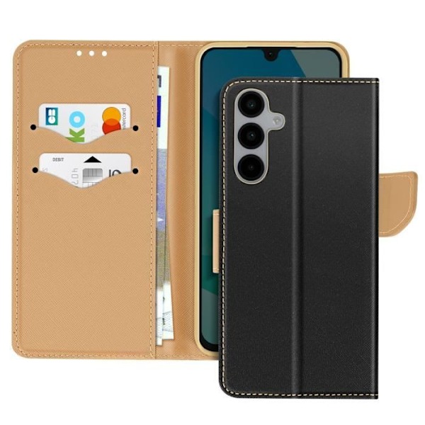 Samsung Galaxy A16 Klipsi Lompakko Tyylikäs Musta / Kulta Svart