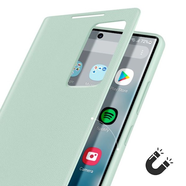 Skinnhylsa för Galaxy S22 Ultra Med Fönster För Visning och Kortfack Ljusgrön Grön