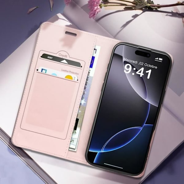 Foliofodral till iPhone 16 Pro Max - AVIZAR - Diamantkorthållare Videostöd - Rosa Rosa