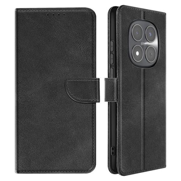 Etui til Redmi Note 15 Pro 5G Læderlook med Kortlomme og Stativfunktion Sort Svart
