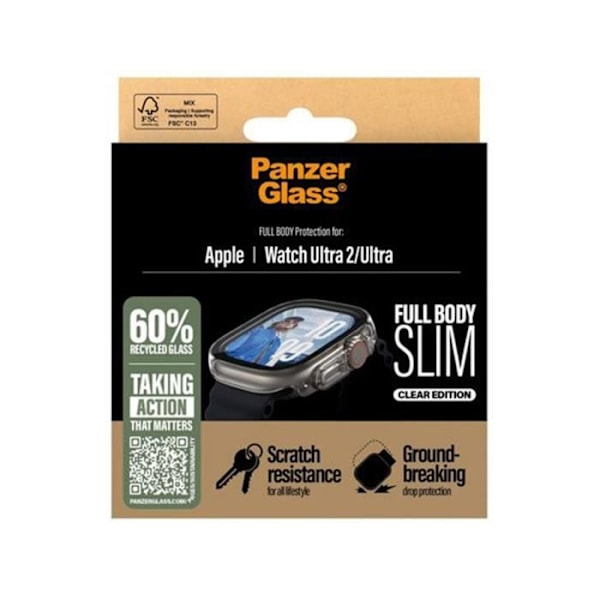 Verre til Apple Watch Ultra / Ultra 2 Snappie Full Body Slim Panzer Glass Sort gennemsigtig