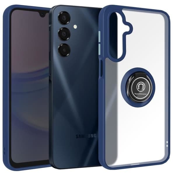 Coque til Samsung Galaxy A16 - Metallring - Stødabsorberende - Video Støtte - Mørkeblå Blå