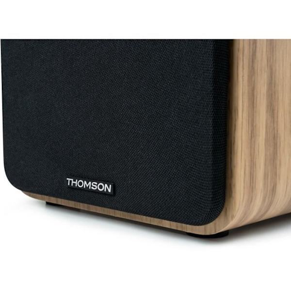 THOMSON WS602DUO - 2 kaiuttimen setti puulaatikolla - 100 W - Bluetooth 5.0 - 2 RCA-lähtöä - Vaaleaa puuta Brunt och svart