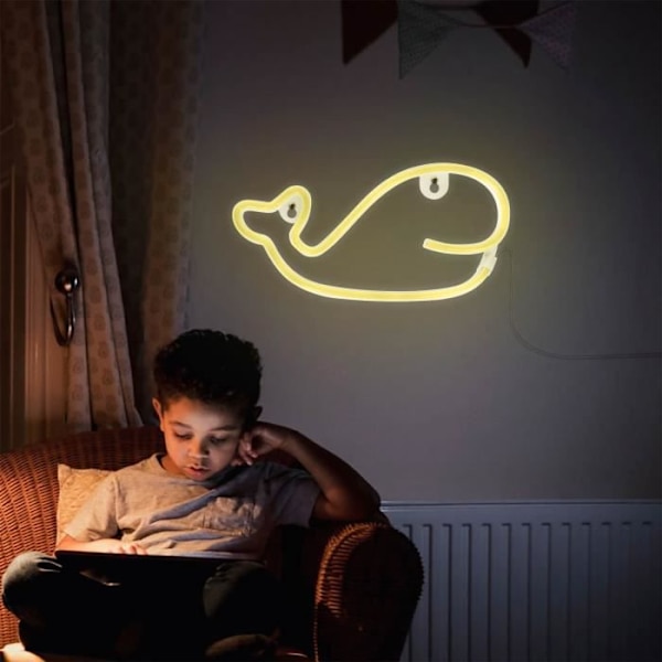 Neonlampa - AVIZAR - Whale - USB eller AA batteridriven - LED - Modern design Vit