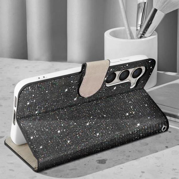 Kotelo Samsung Galaxy S23 Glitter Disco Lompakkoteline Video Black Svart