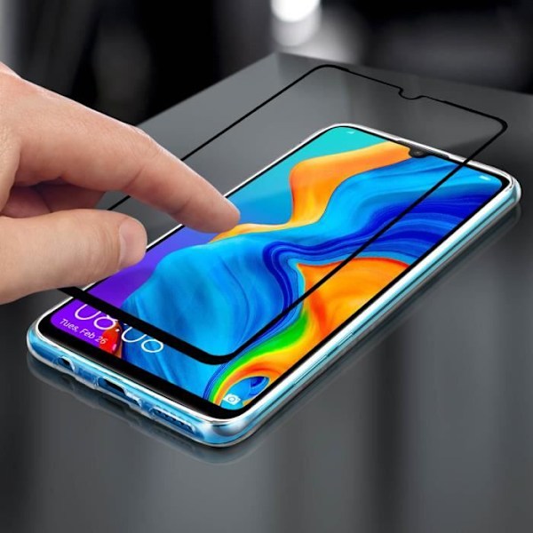 Cover og beskyttelsesfilm - Huawei - P30 Lite - Silikone - Hærdet glas - Sort Svart