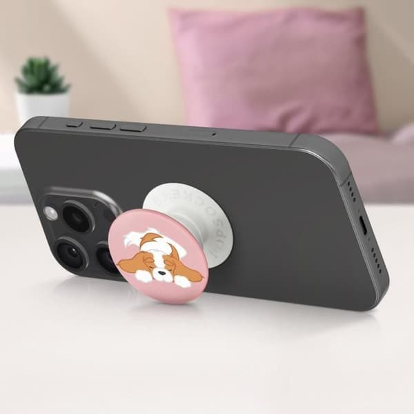 Ring och universal stöd - POPSOCKETS - Pupper Napper - Utdragbar - Video stöd - Vit/Rosa Vit/rosa