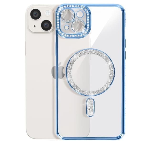 Coque - Diamant - iPhone 14 Plus - Strass Blå - Rigide - Kompatibel med MagSafe Blå