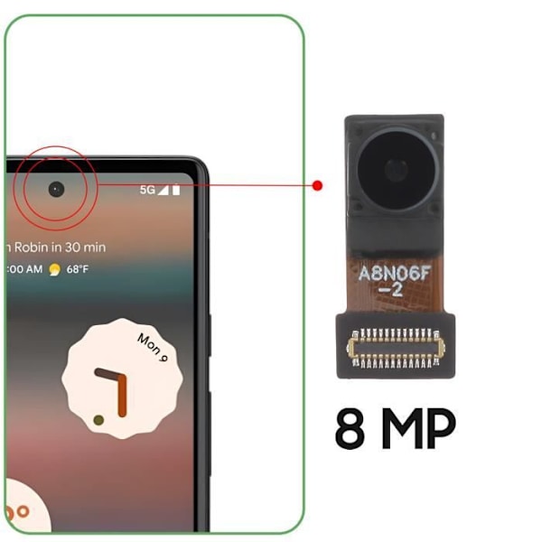Främre kamera - AVIZAR - Google Pixel 6a - 8MP Selfie Sensor - Svart Svart