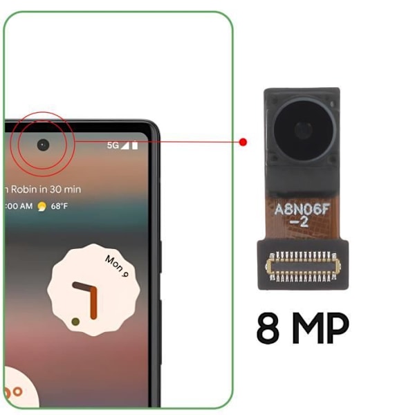Frontkamera - AVIZAR - Google Pixel 6a - 8MP Selfie Sensor - Sort Svart