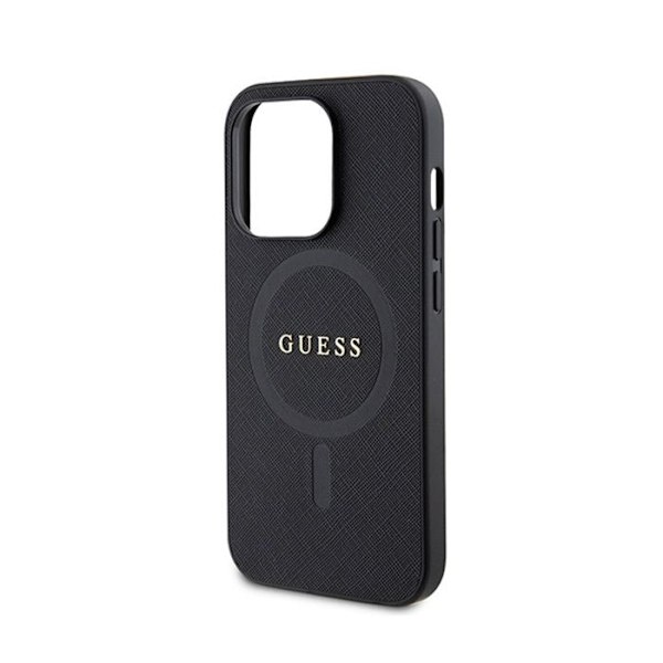 iPhone 15 Pro-fodral - Guess - Saffiano MagSafe - Svart - Halvstyv - Magnetisk Svart