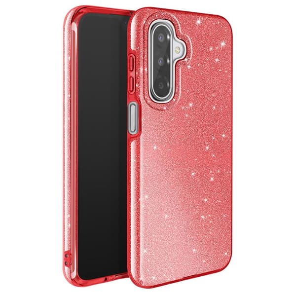 Etui - ADVARSEL - Galaxy A17 - Bi-Materiale - Glitrende Rød - Skærm- og Kamerabeskyttelse Röd