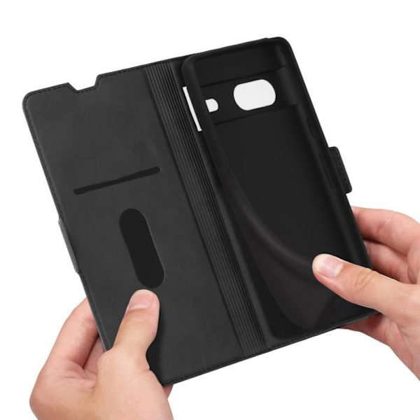 Leather Effect Wallet Case Video Support Musta - AVIZAR - Google Pixel 7 - Hard Shell - Läppä Svart